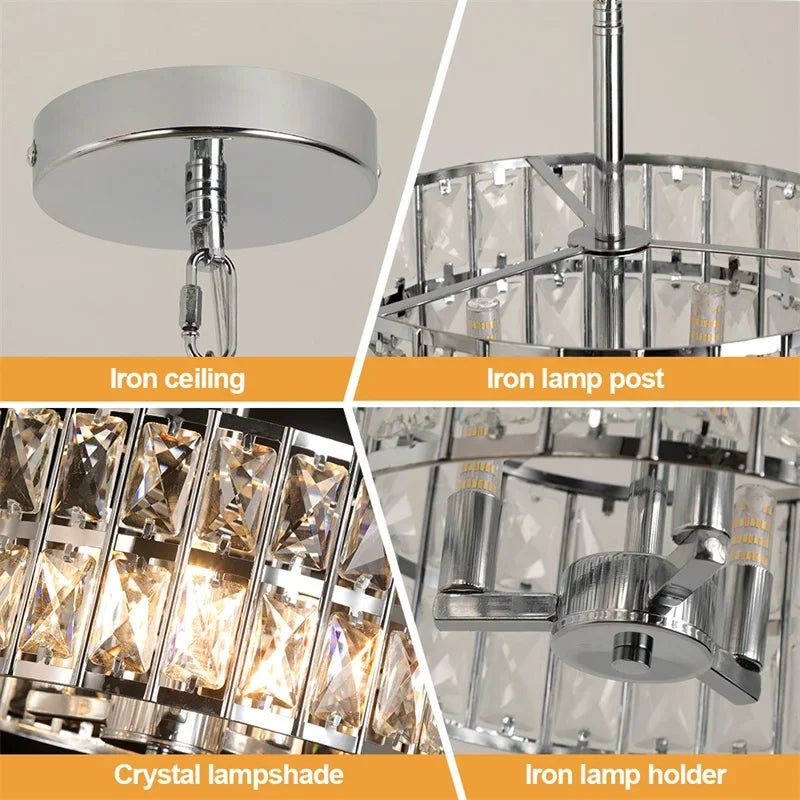 Modern K9 Crystal LED Pendant Light Nordic Chandelier Bedroom Hanging Lamp Retro Luxury Kitchen Dining Table Plafon Ceiling Deco