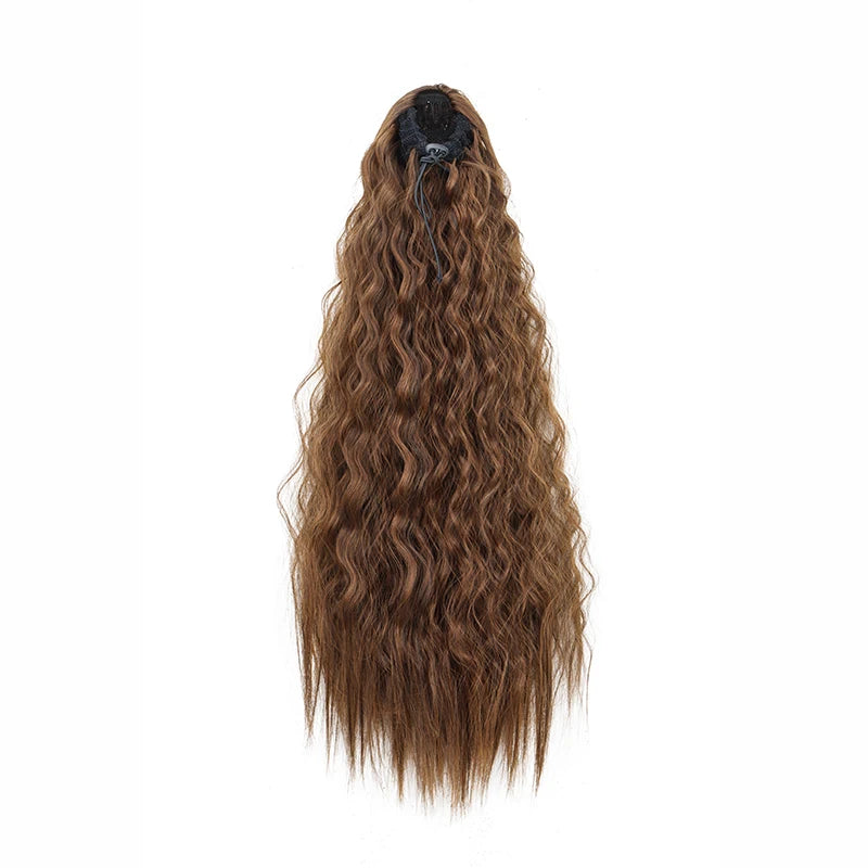 22Inch Synthetic Long Kinky Curly Ponytail Hair Extension Drawstring Wrapped Clip in Hair Black Hairpiecefor Women