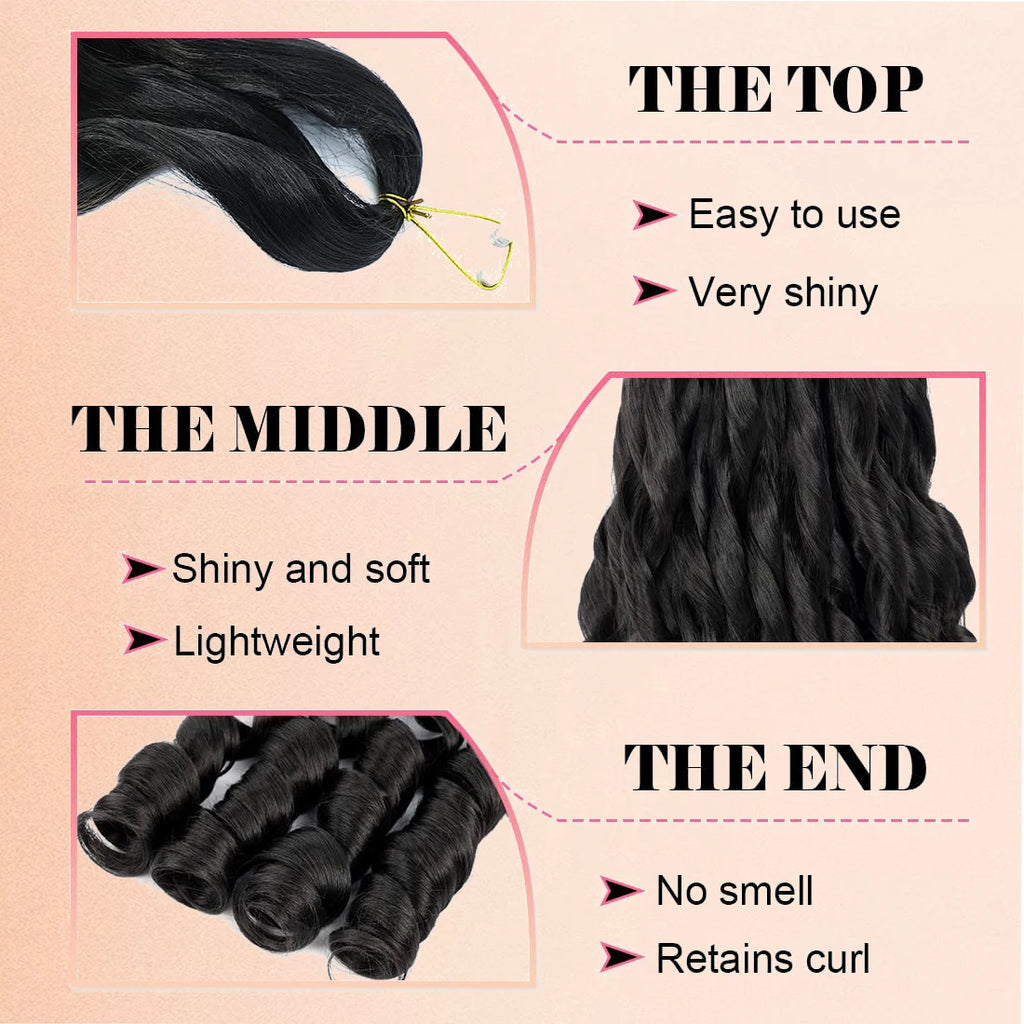 French Curl Braiding Hair 12/16 Inch Loose Wavy Braiding Hair Pre stretched 6 Pack Black Bouncy Braiding Hair French Curls Croch