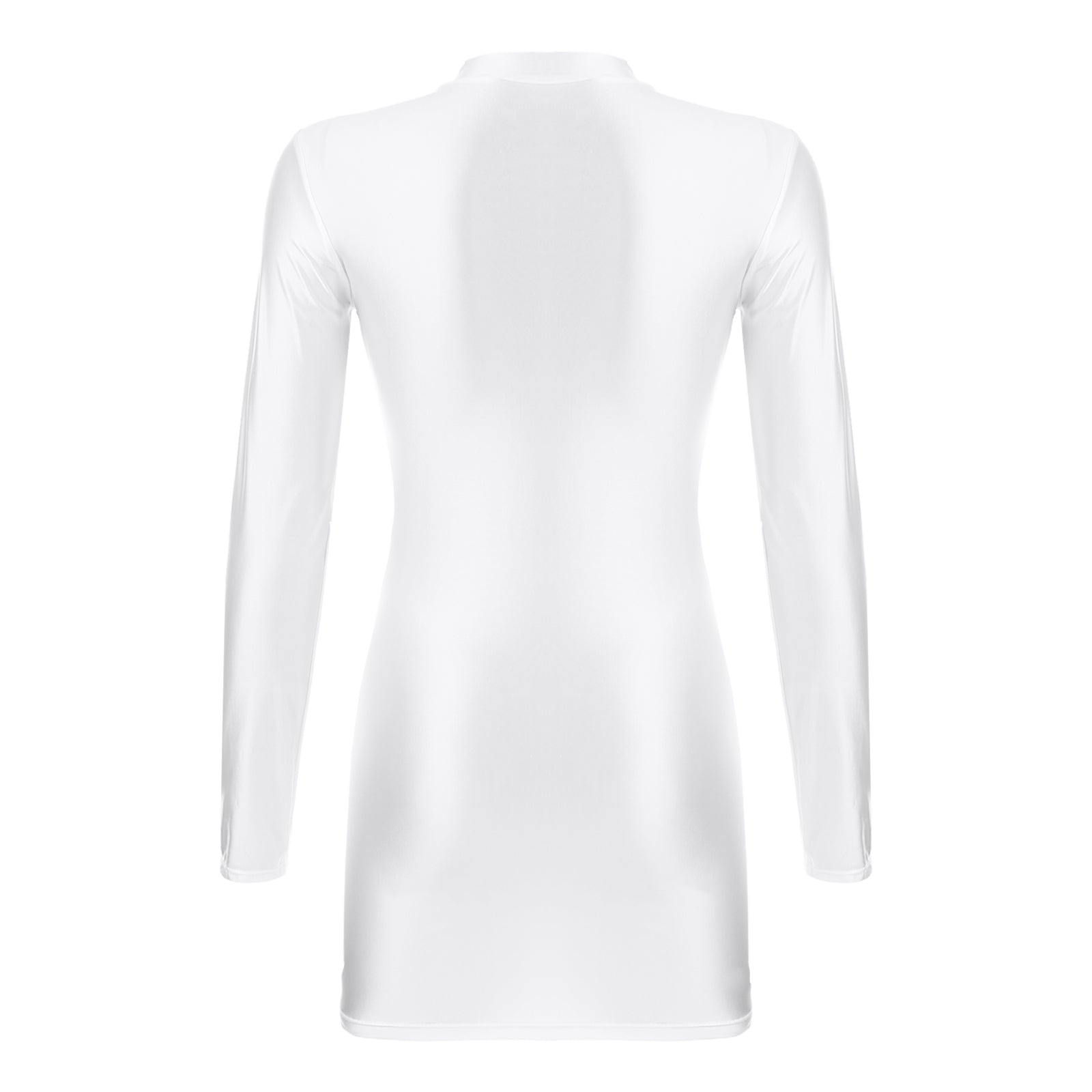 Women Glossy Bodycon Dress Long Sleeve Oil Shiny Smooth Mini Pencil Dress Stretchy Mock Neck Tight  Party Dresses Dance Clubwear