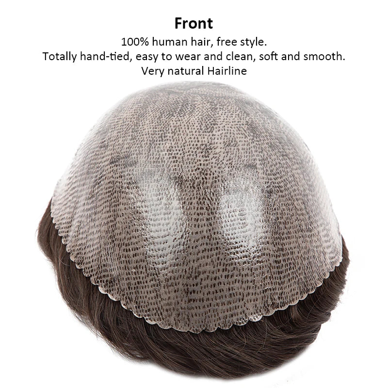 Curly Men Toupee Full PU 0.12-0.14cm ISKIN With Knots Capillary Prosthesis Indian Human Hair Wig Water Wave Natural Hairpiece