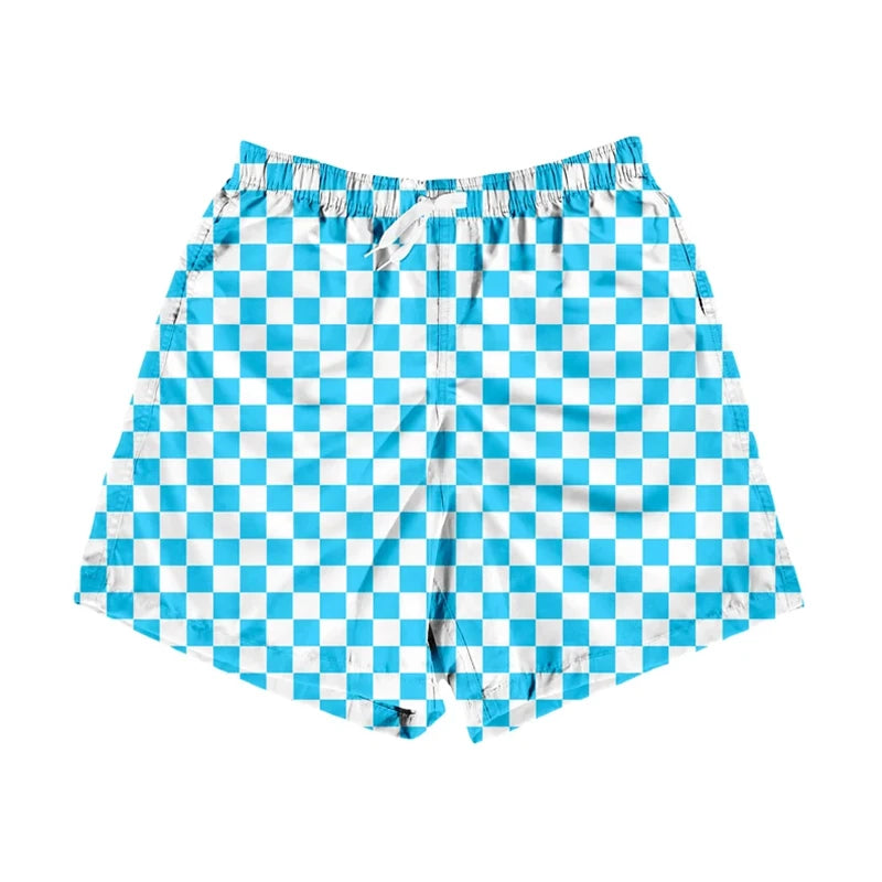 Paisley Fashion Beach Swim Shorts For Men 3D Print Quick Drying Drawstring Board Shorts Simple Square Plaid Surf Swim Trunks