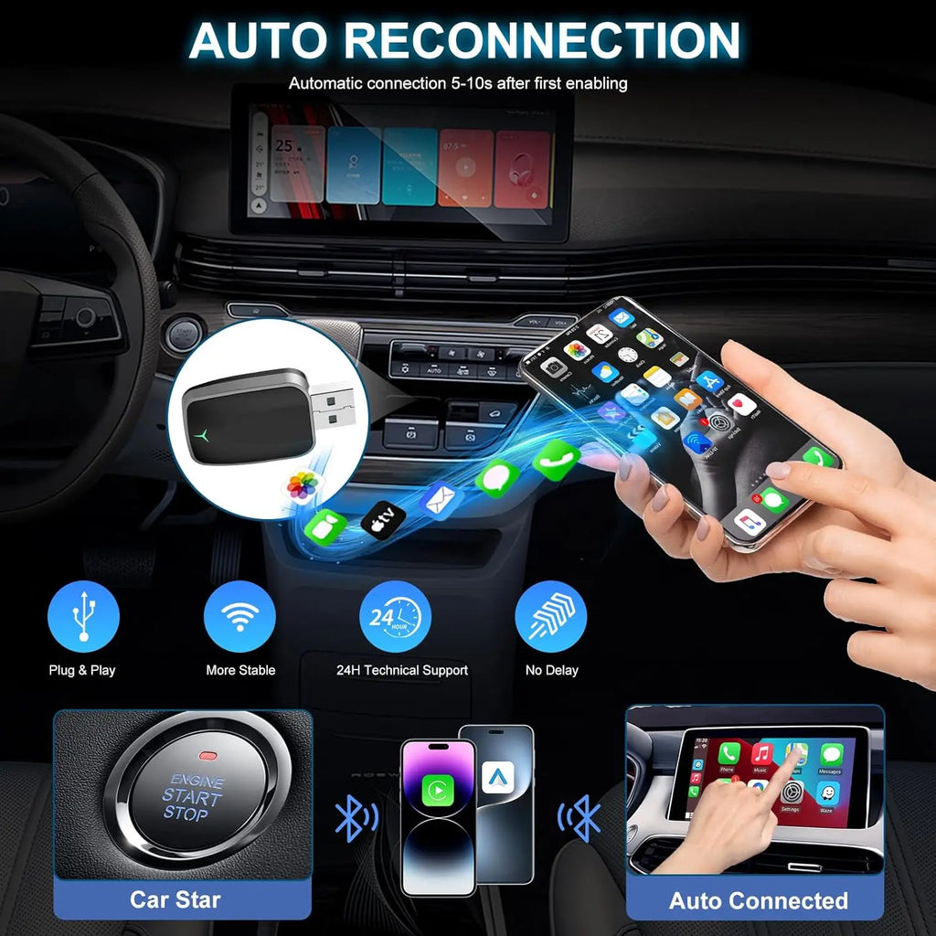Mini Wireless CarPlay & Android Auto Adapter – Plug & Play Dongle, Convert Wired to Wireless, USB-A/C, Compatible with 2016+ Car