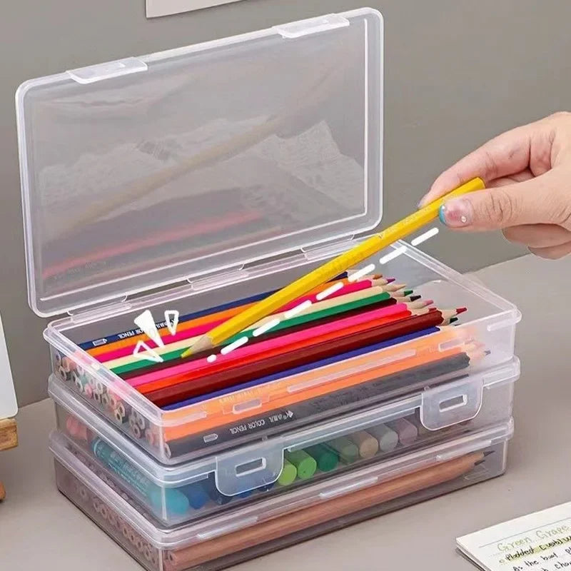 1PC Large Capacity Pencil Case Box PP Material Transparent Pencil Box Stackable Office Supplies Storage Organizer Box