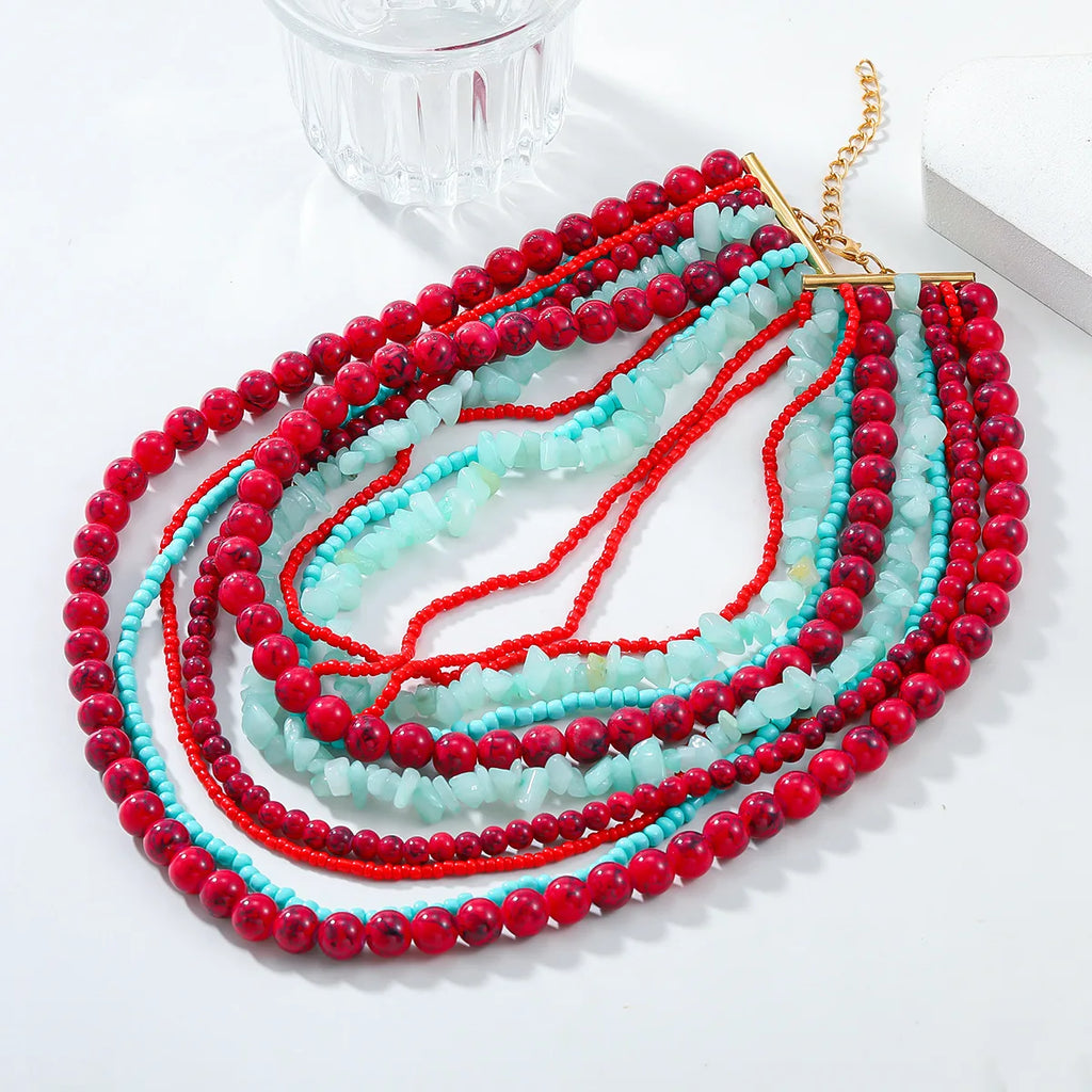 ZAA Trendy Women Jewlery Luxury Vintage Ethnic Multilayer Red Beads Choker Necklace High Quality Personality Holiday Accessories