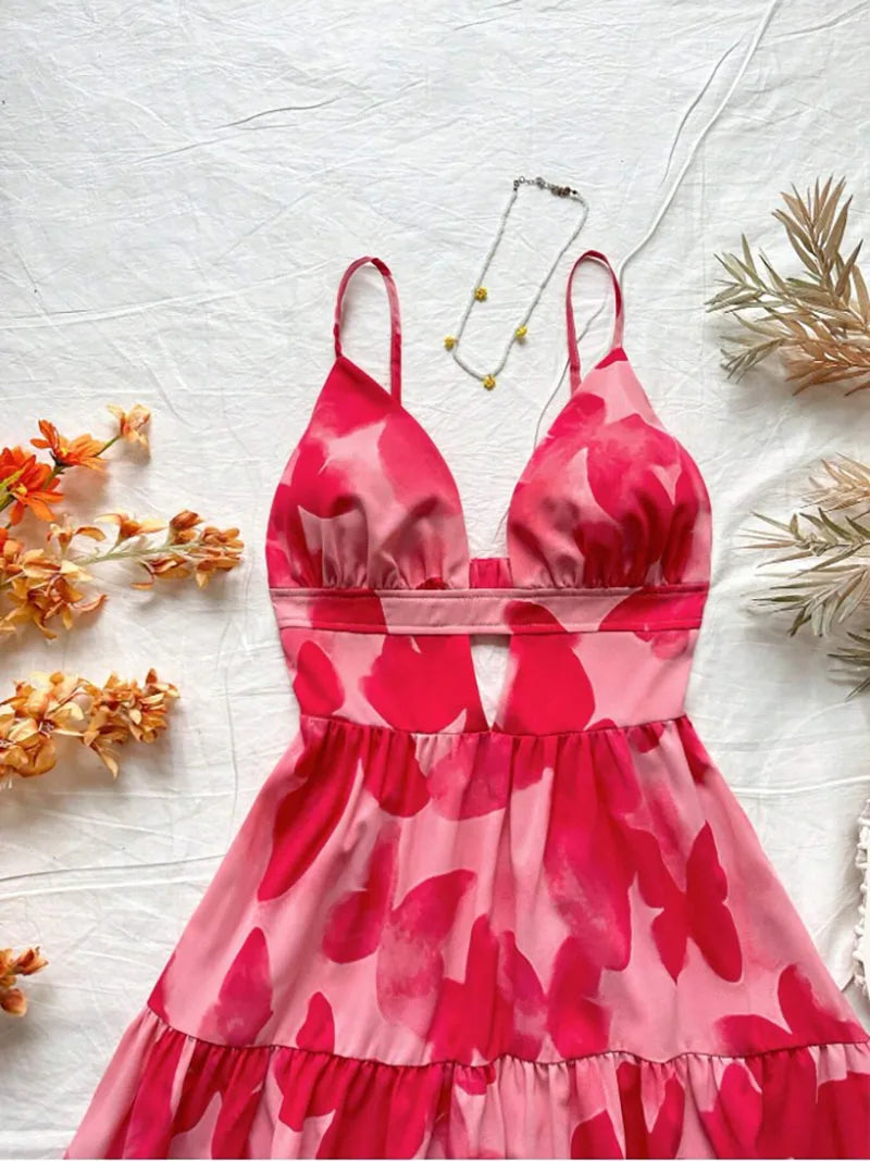 4-Color Leopard Printed Sexy Camisole Dress Women Sleeveless Backless Mini Dress Summer Vacation Dresses