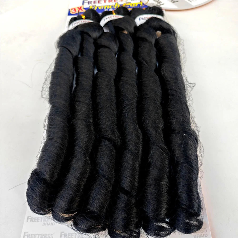 French Curly Braiding Hair Synthetic Wavy Hair Bundles Extensions Loose Weave Bundles 22 Inch 3pcs/Pack French Curly Braid Hairs