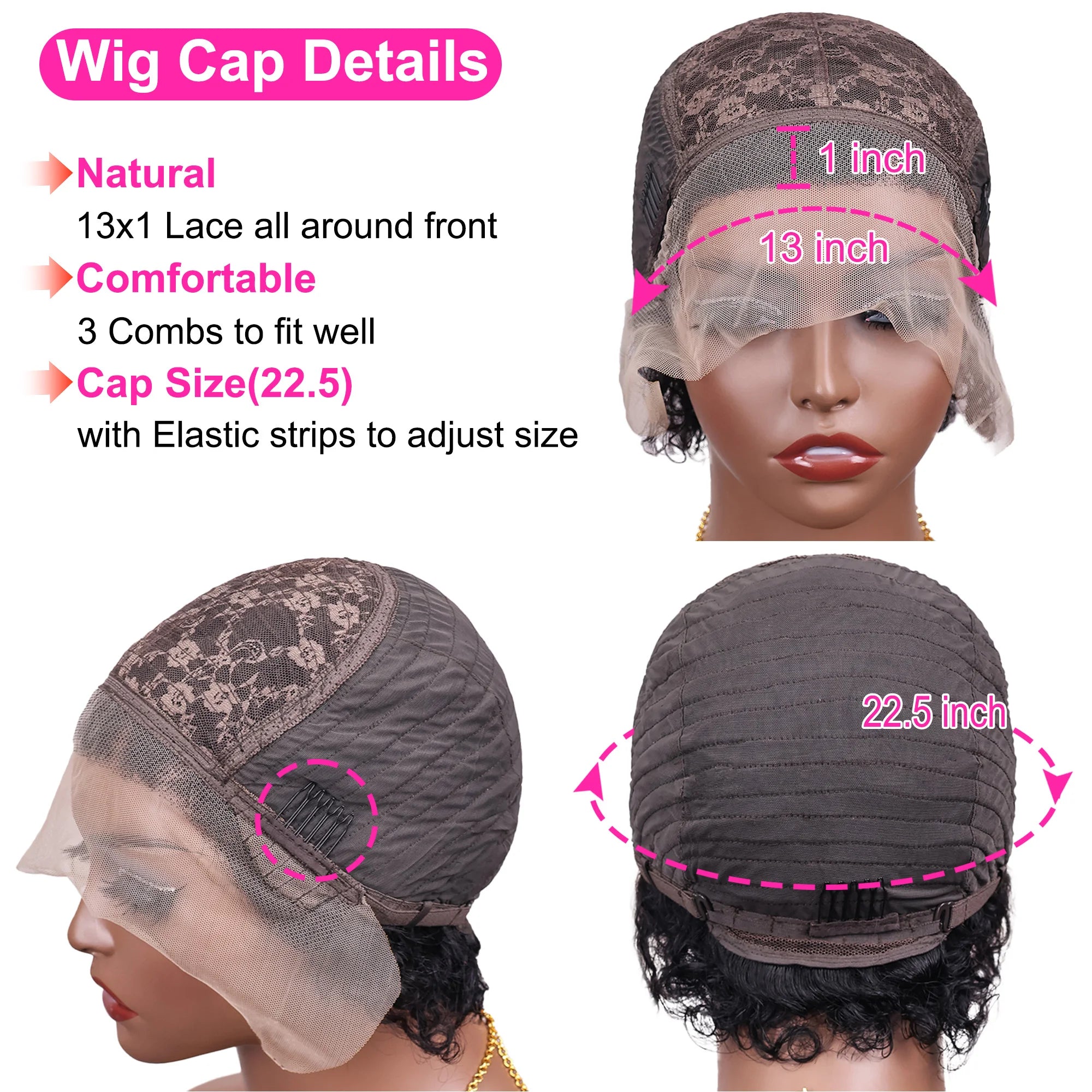 Pixie Cut Wig 13x1 Lace Frontal Wigs Curly Wave Short Bob Human Hair Wigs Natural Black Color Curly Lace Front Wig For Women