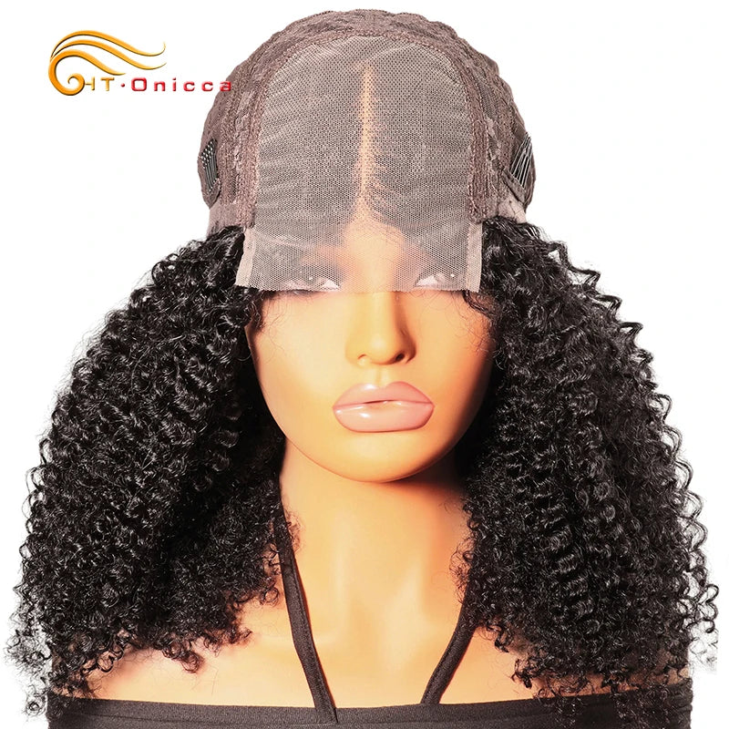 Kinky Curly Wigs Human Hair 4x4 Lace Closure Wig For Women Indian Curly Human Hair Wigs Natural Color 200% Density